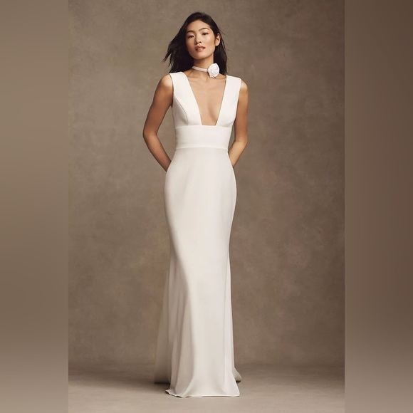 BHLDN Dresses & Skirts - Wtoo by Watters Chloe Sleeveless Plunge Crepe Column Wedding Gown